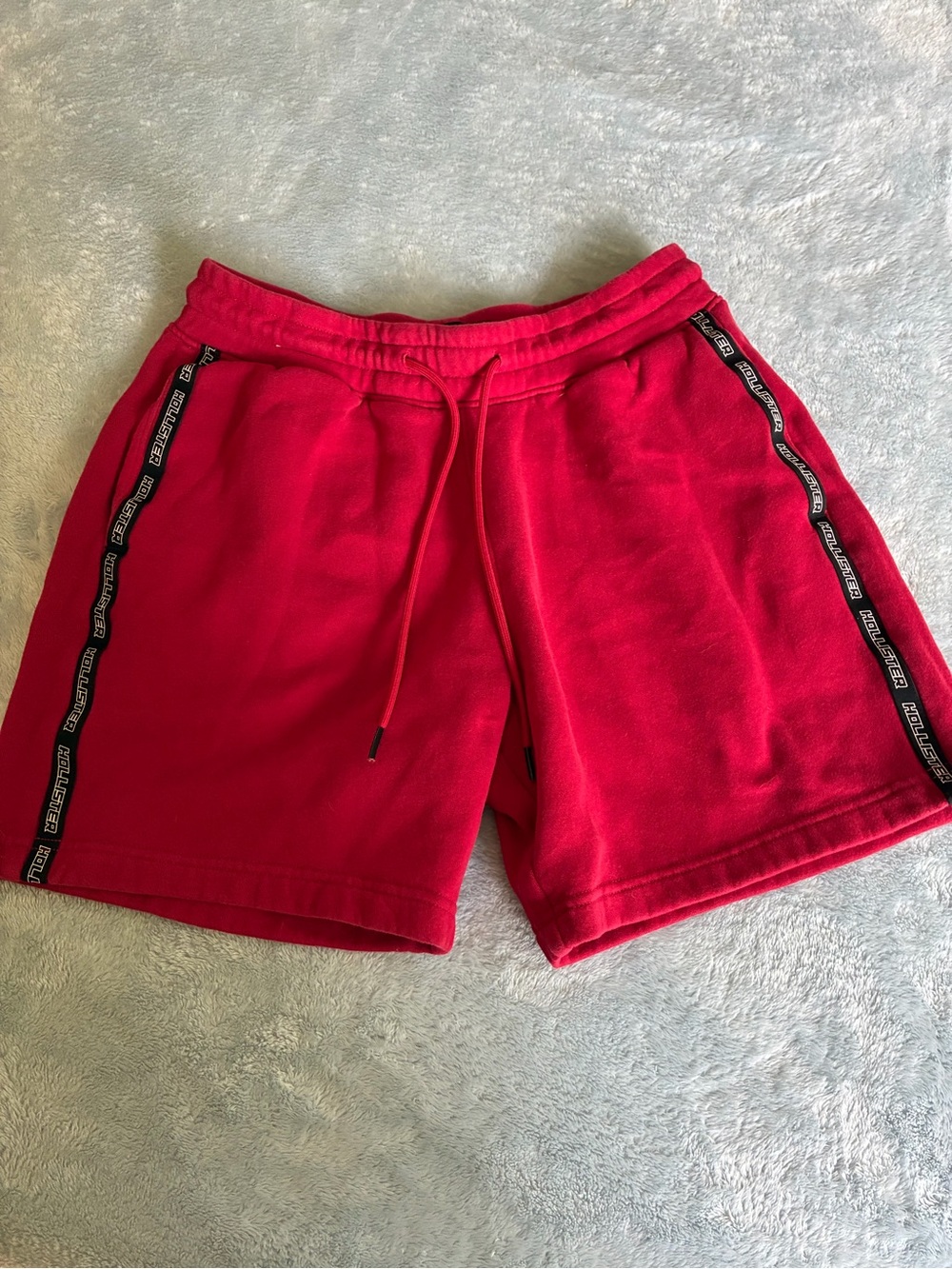 Hollister Red Athletic Drawstring Shorts with black logo